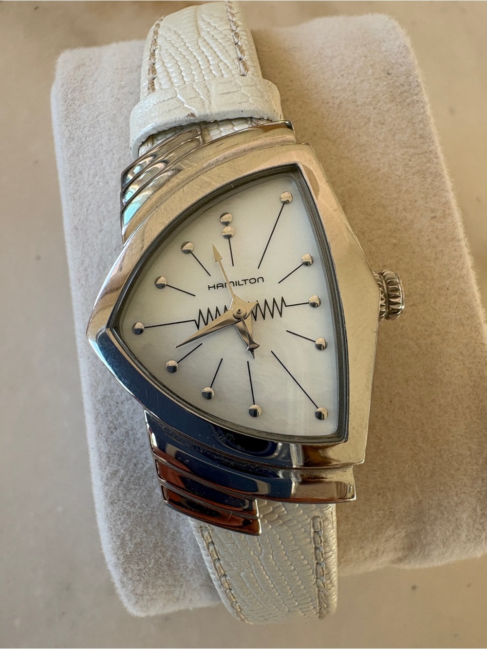 Hamilton Ventura Silver Case MOP Dial Triangular Watch box and papers